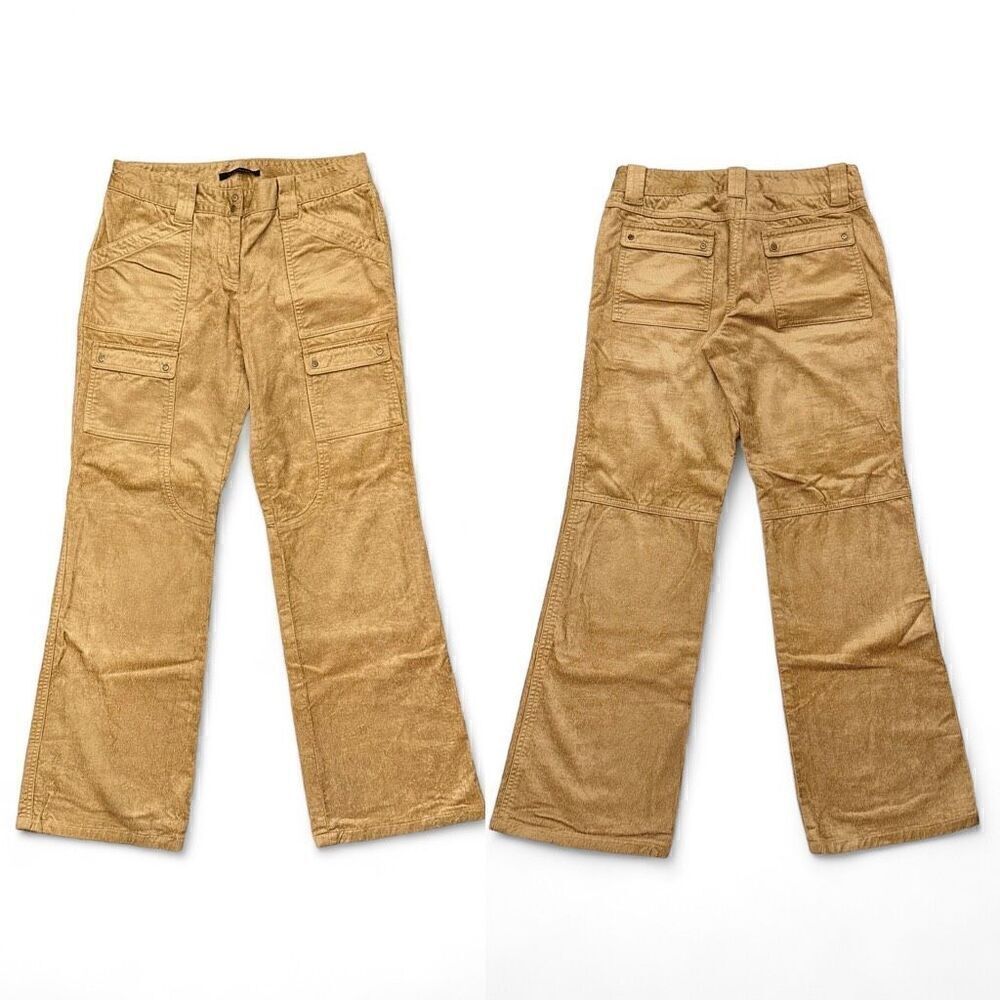 Elie Tahari Tan Sheen Corduroy Cargo Pants Sz 6 Gorpcore Utiility Fall Autumn